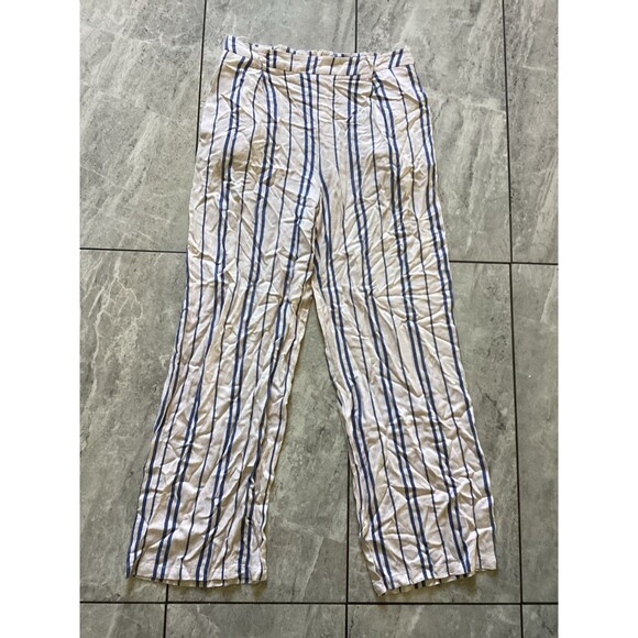 Lucy Paris Pants - Lucy Paris Blue Beige Striped Wide Leg Pants M